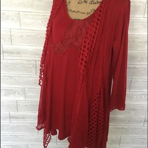 Red layered tunic top